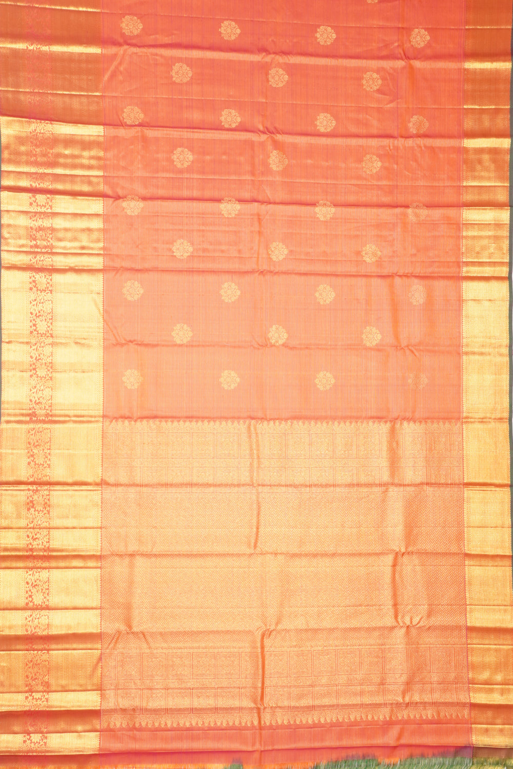 Kanchipuram Silk Horizontal Lines Dual Tone Pink And Orange Saree
