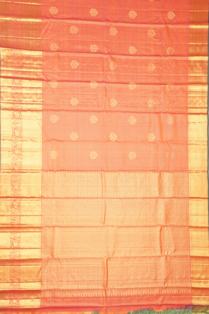 Kanchipuram Silk Horizontal Lines Dual Tone Pink And Orange Saree