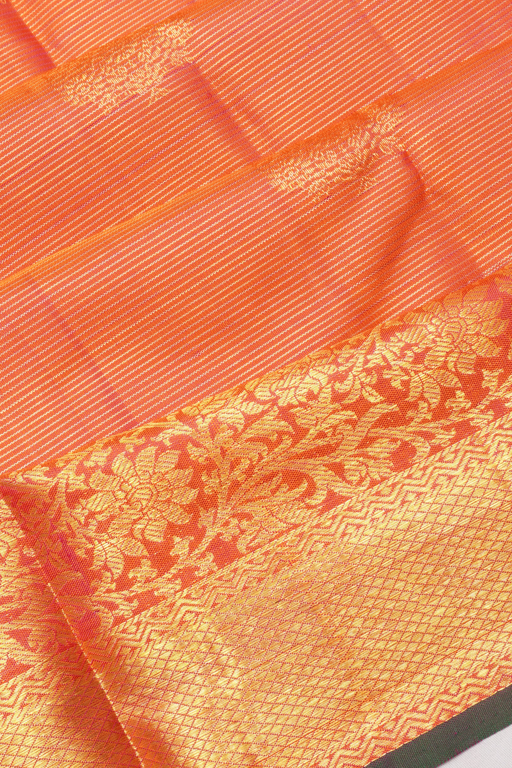 Kanchipuram Silk Horizontal Lines Dual Tone Pink And Orange Saree