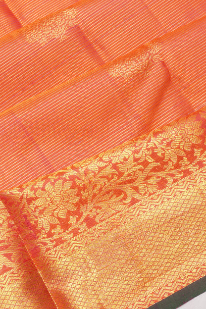 Kanchipuram Silk Horizontal Lines Dual Tone Pink And Orange Saree