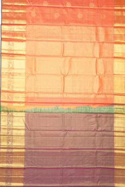 Kanchipuram Silk Horizontal Lines Dual Tone Pink And Orange Saree