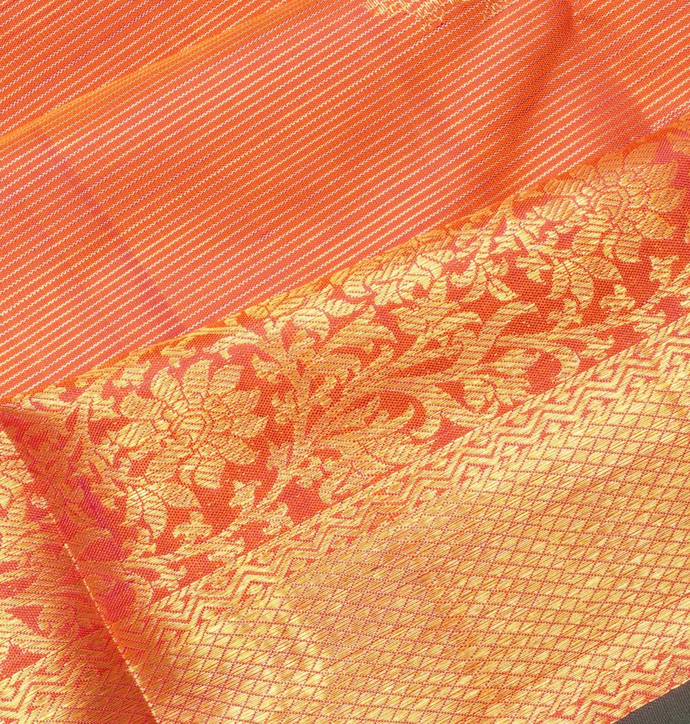 Kanchipuram Silk Horizontal Lines Dual Tone Pink And Orange Saree