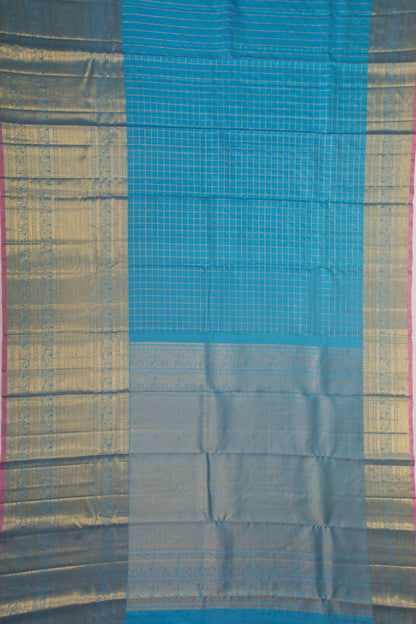 Kanchipuram Silk Checks Blue Saree