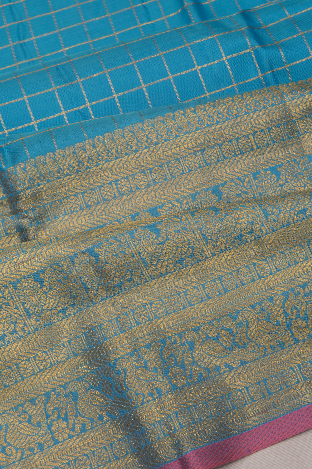 Kanchipuram Silk Checks Blue Saree