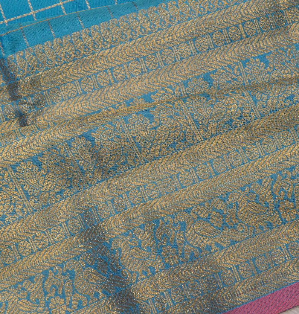 Kanchipuram Silk Checks Blue Saree