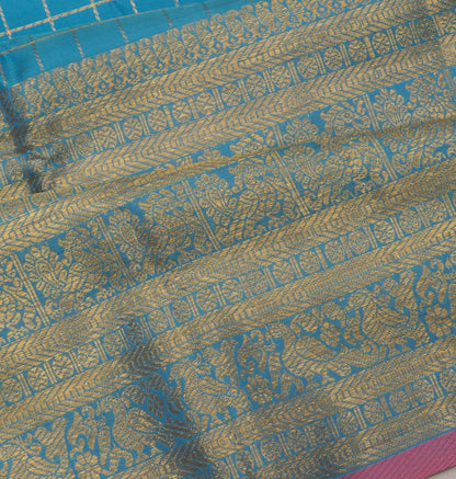 Kanchipuram Silk Checks Blue Saree