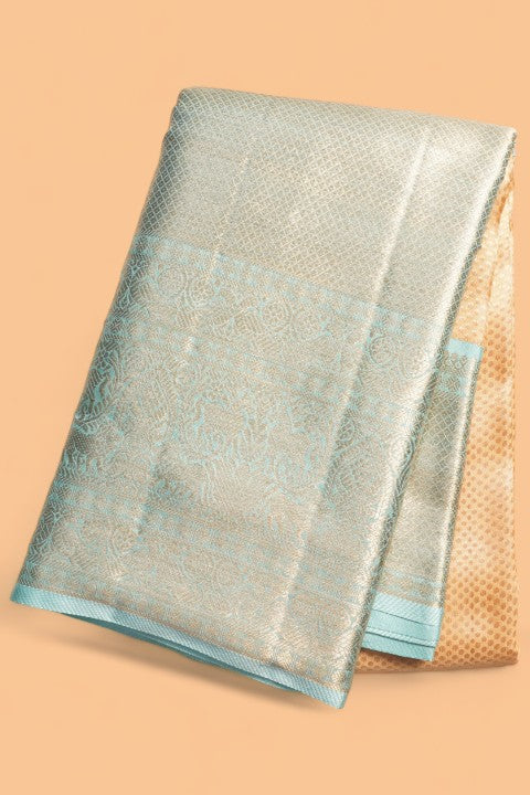 Kanchipuram Silk Brocade Yellow Saree
