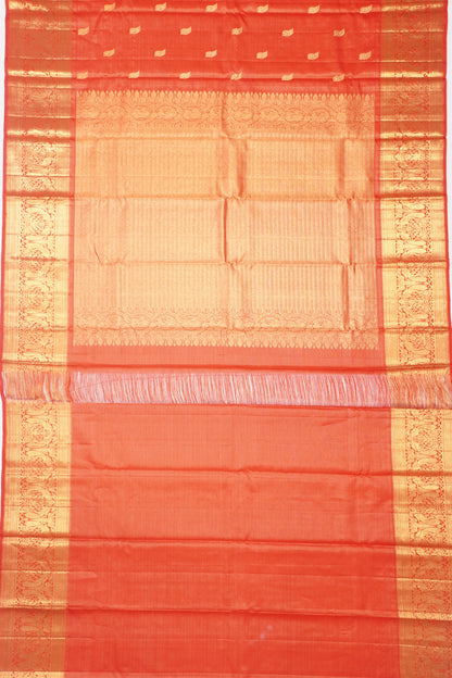 Kanchipuram SIlk Oosi Lines And Butta Red Saree