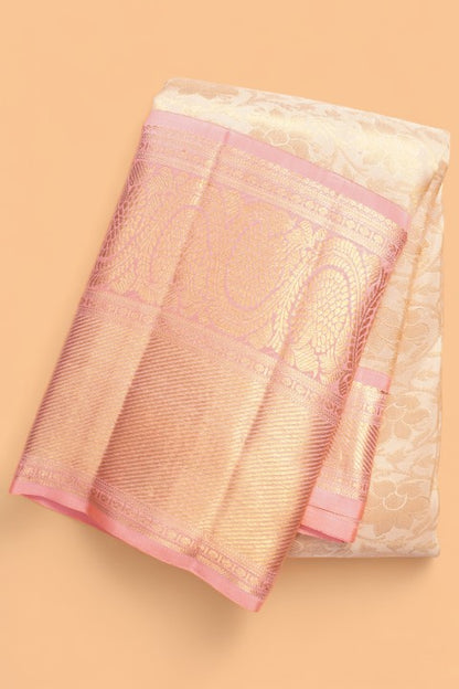 Kanchipuram Silk Brocade Cream Saree