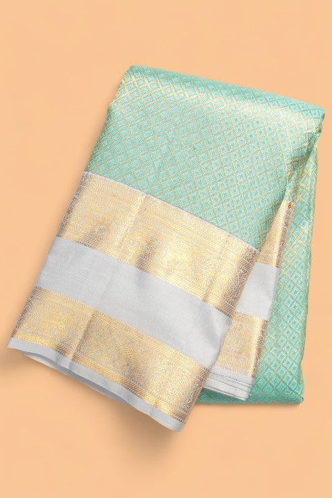 Kanchipuram Silk Criss Cross Checks Sea Green Saree