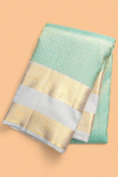 Kanchipuram Silk Criss Cross Checks Sea Green Saree