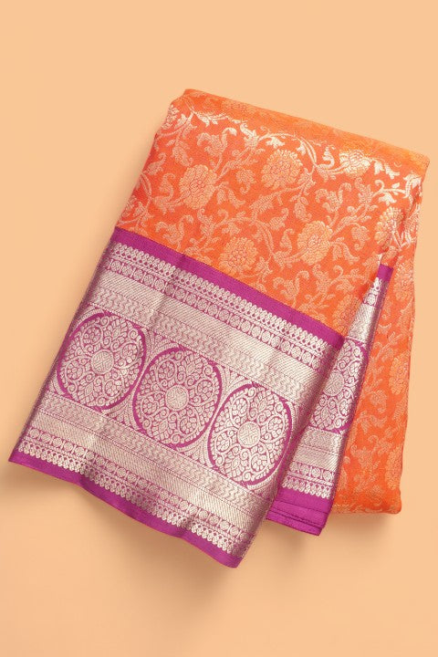 Kanchipuram Silk Brocade Orange Saree
