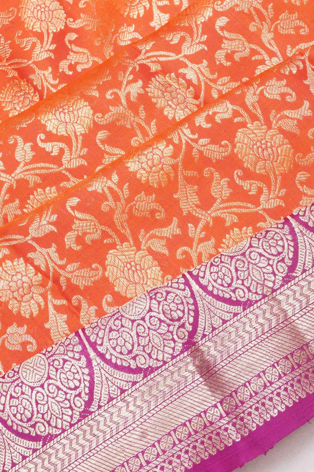 Kanchipuram Silk Brocade Orange Saree