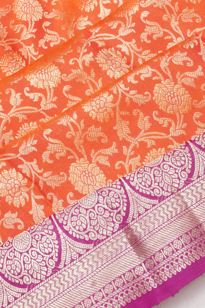 Kanchipuram Silk Brocade Orange Saree