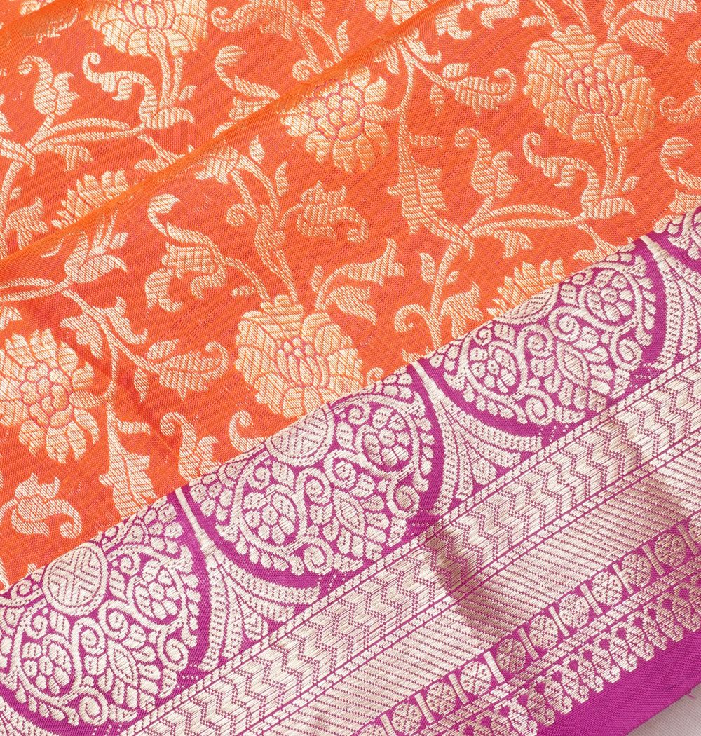 Kanchipuram Silk Brocade Orange Saree