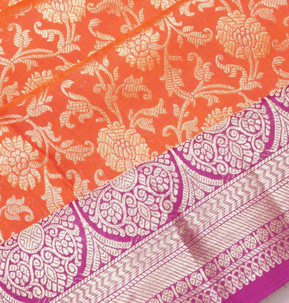 Kanchipuram Silk Brocade Orange Saree