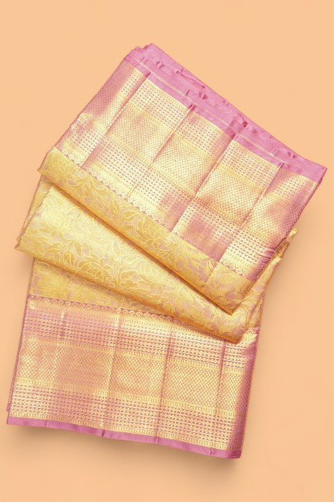 Kanchipuram Silk Tissue Brocade Pink Saree