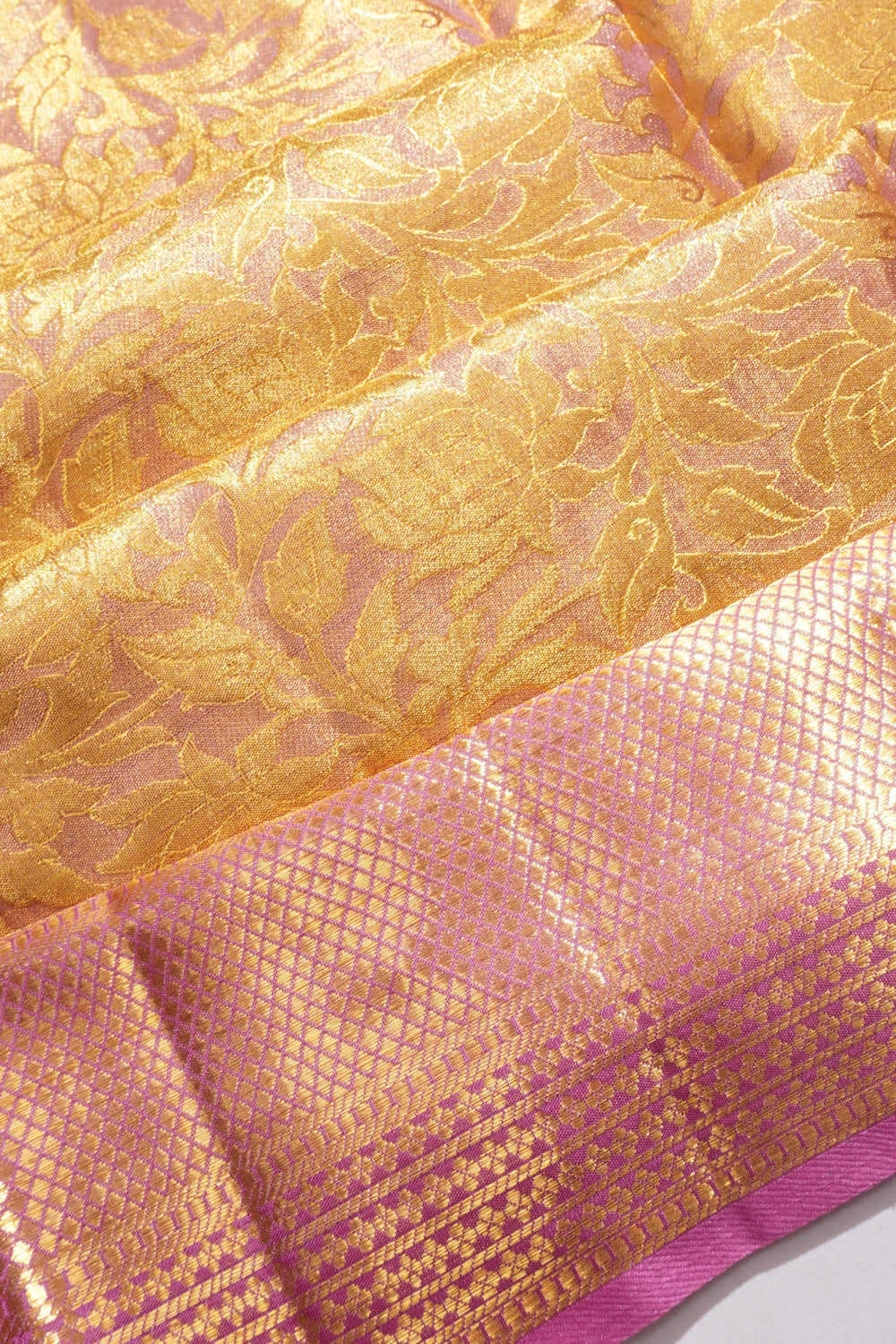 Kanchipuram Silk Tissue Brocade Pink Saree