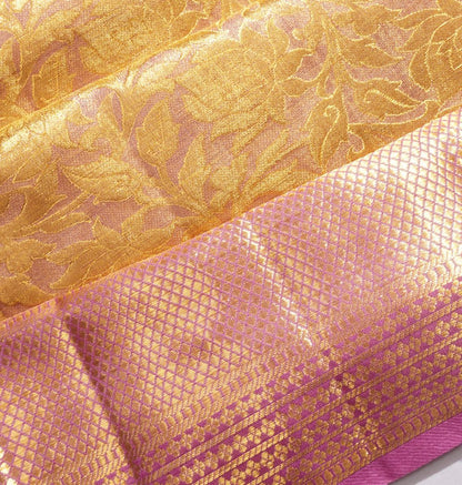 Kanchipuram Silk Tissue Brocade Pink Saree