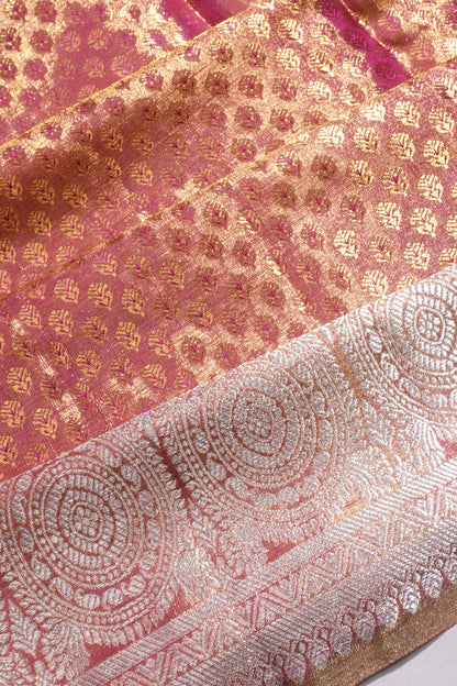 Kanchipuram Silk Tissue Brocade Pink Saree