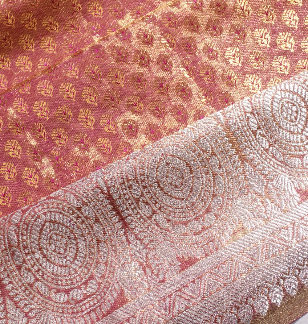 Kanchipuram Silk Tissue Brocade Pink Saree