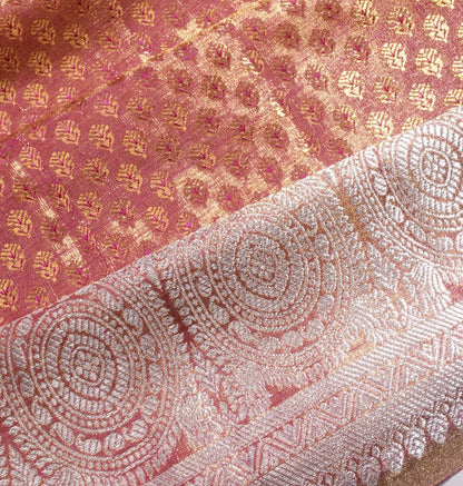 Kanchipuram Silk Tissue Brocade Pink Saree