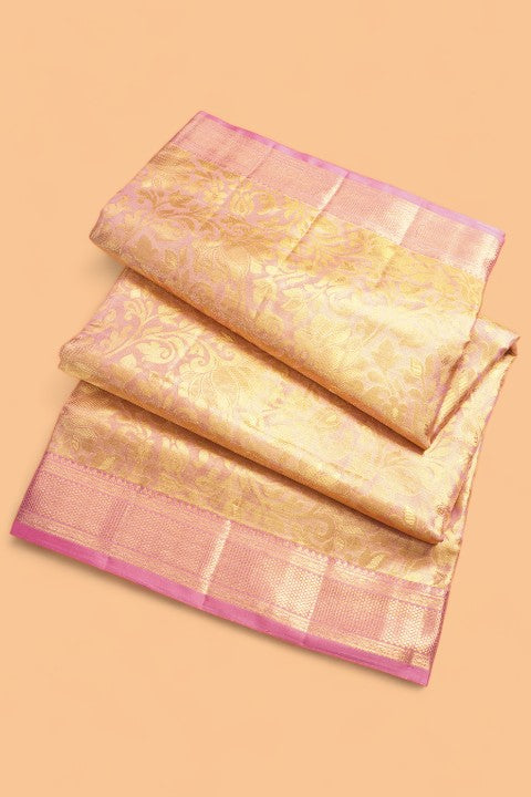 Kanchipuram Silk Tissue Brocade Pink Saree
