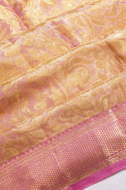 Kanchipuram Silk Tissue Brocade Pink Saree