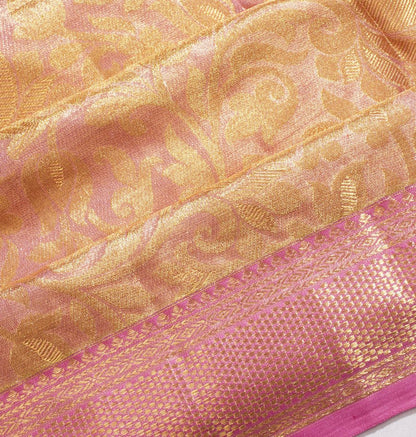 Kanchipuram Silk Tissue Brocade Pink Saree