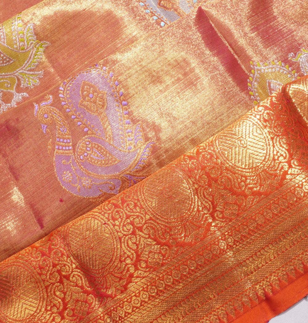 Kanchipuram Silk Tissue Butta Pink Saree