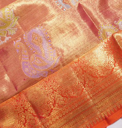 Kanchipuram Silk Tissue Butta Pink Saree