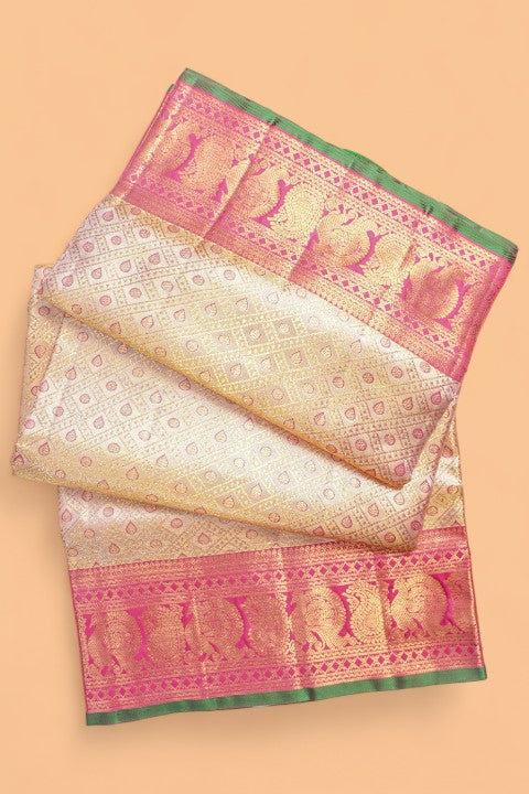 Kanchipuram Silk Tissue Brocade Gold Saree