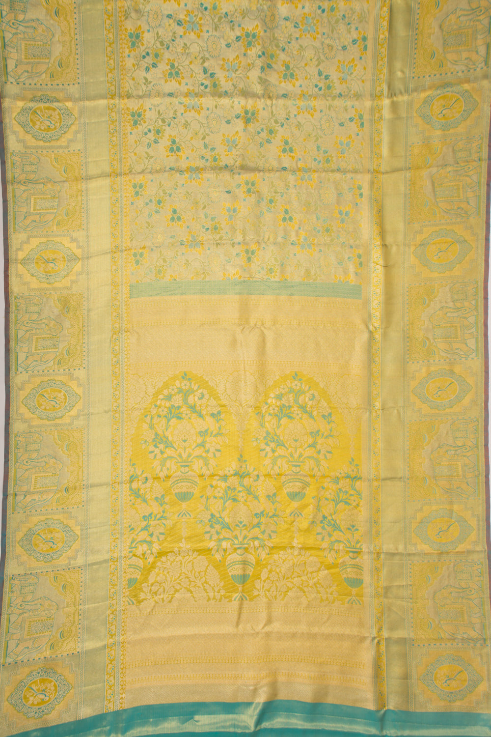 Kanchipuram Silk Tissue Brocade Sea Green Saree