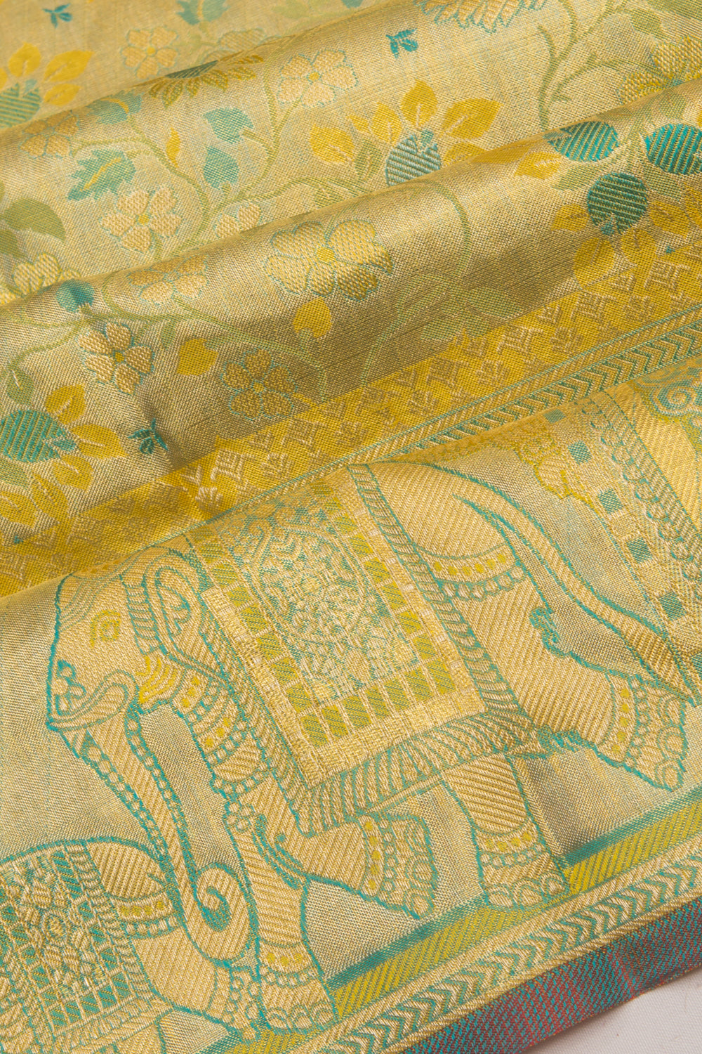 Kanchipuram Silk Tissue Brocade Sea Green Saree