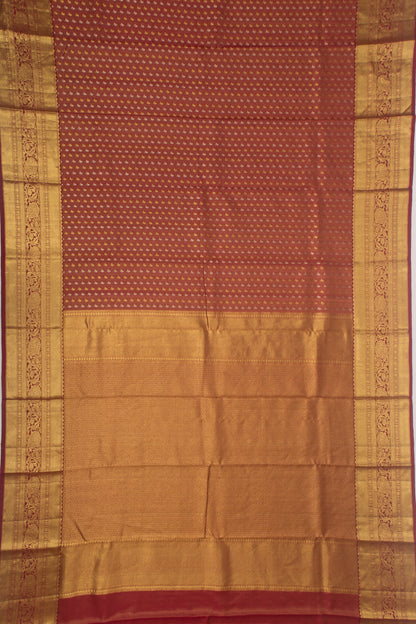 Kanchipuram Silk Horizontal Line Butta Maroon Saree