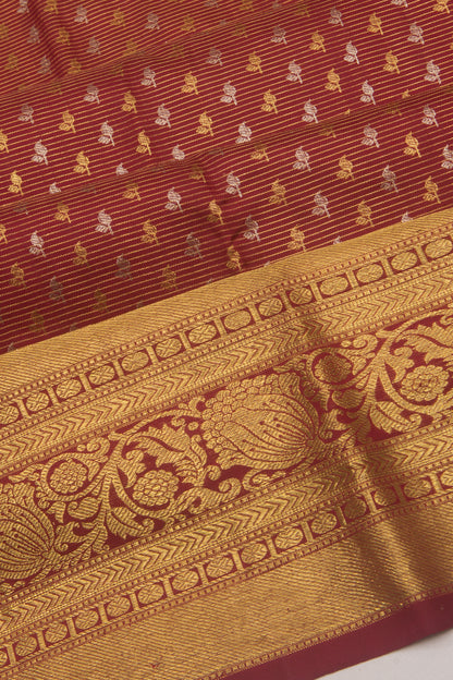 Kanchipuram Silk Horizontal Line Butta Maroon Saree