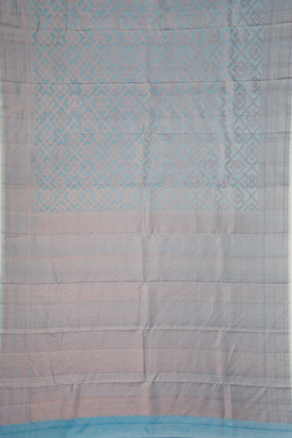 Kanchipuram Silk Tissue Criss Cross Checks And Butta Sky Blue Saree