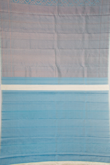 Kanchipuram Silk Tissue Criss Cross Checks And Butta Sky Blue Saree