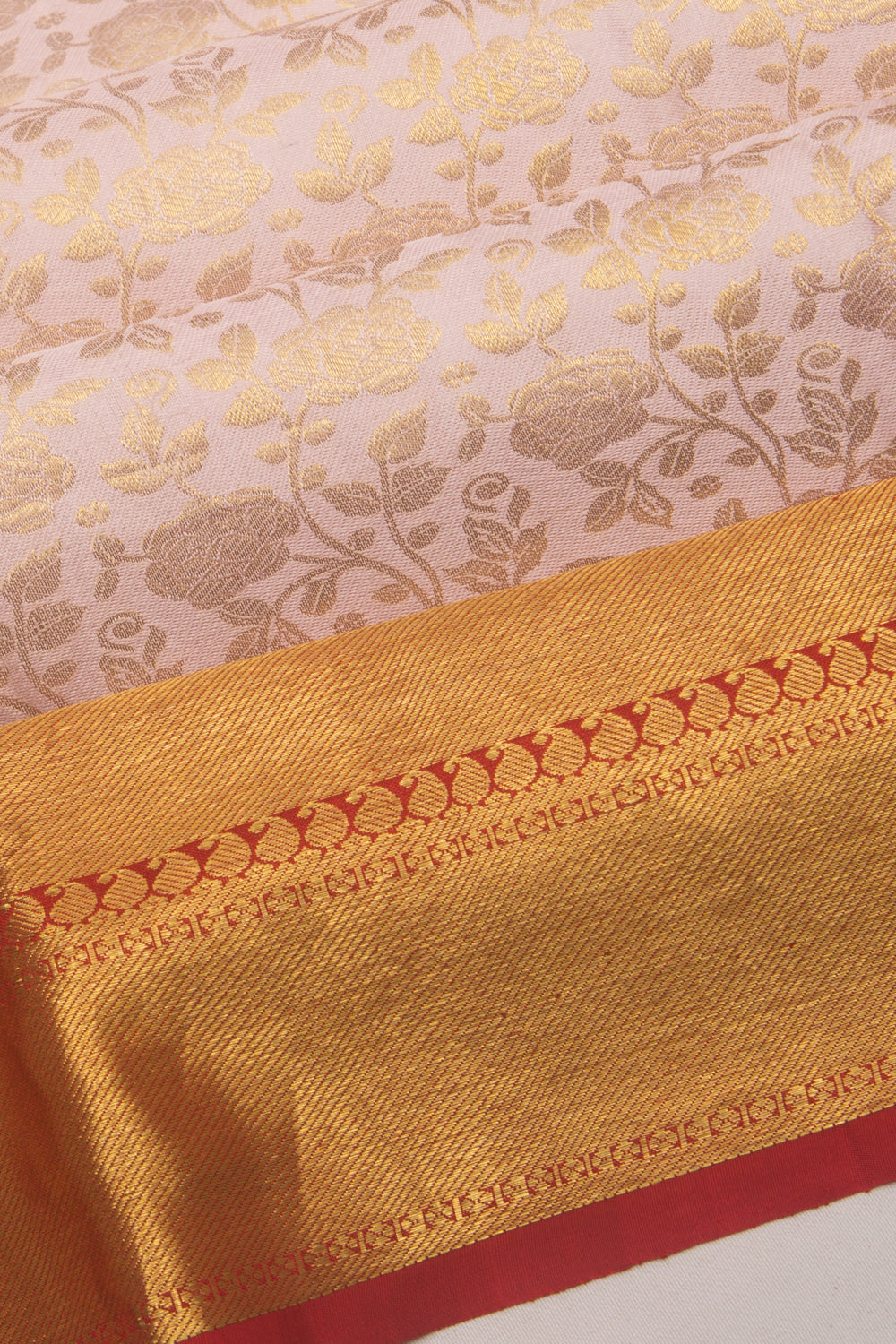 Kanchipuram Silk Jaal Baby Pink Saree