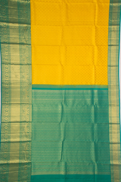 Kanchipuram Silk Criss Cross check And Butta Yellow Saree
