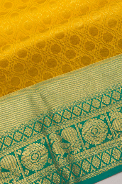 Kanchipuram Silk Criss Cross check And Butta Yellow Saree