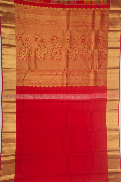 Kanchipuram Silk Brocade Horizontal Lines Multicolor Saree