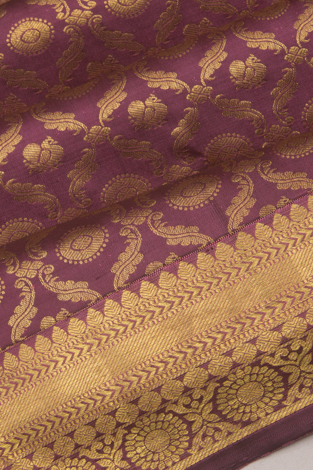 Kanchipuram Silk Criss Cross Checks and Butta Purple Saree