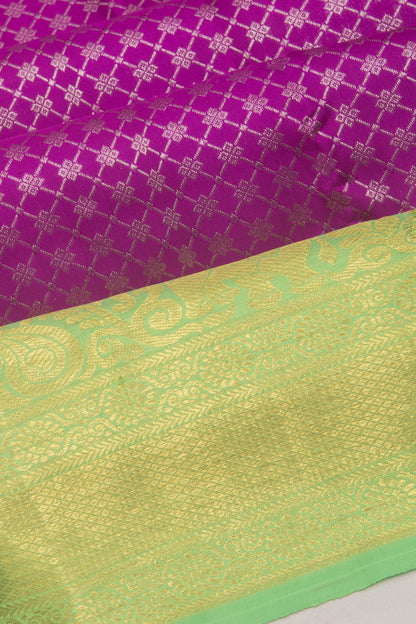 Kanchipuram Silk Criss Cross Checks And Butta Violet Saree