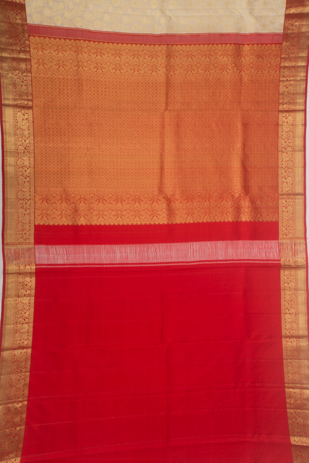 Kanchipuram Silk Jaal Cream Saree