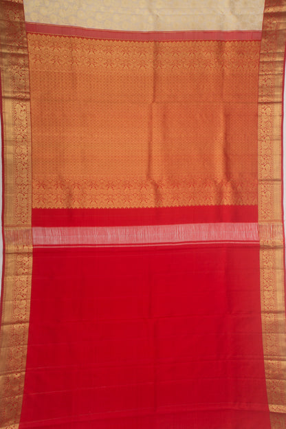 Kanchipuram Silk Jaal Cream Saree