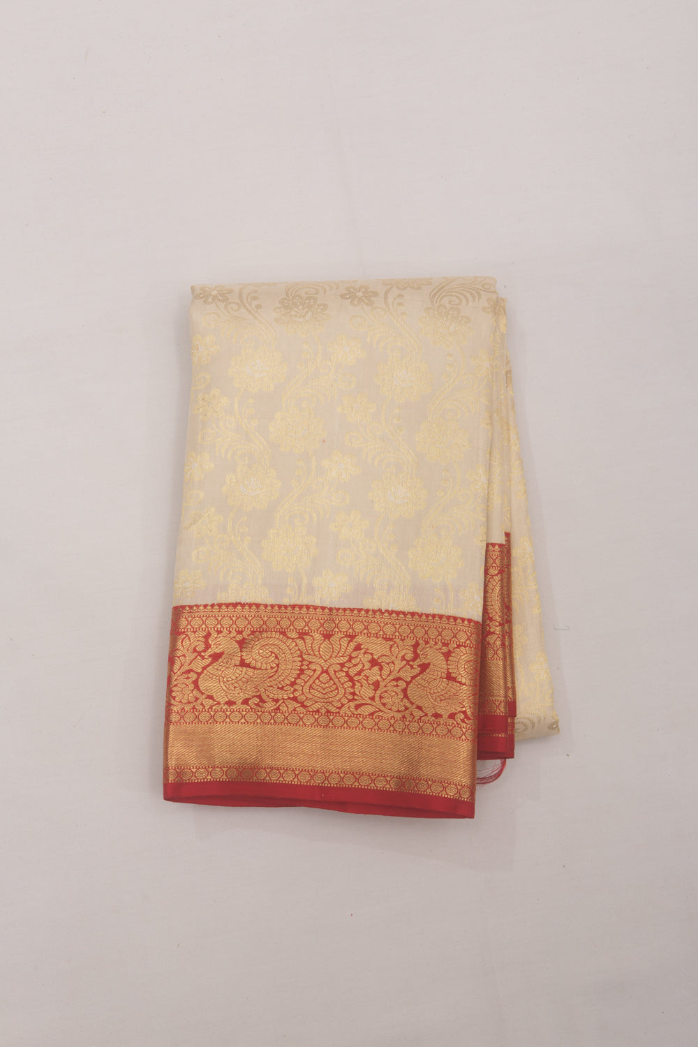 Kanchipuram Silk Jaal Cream Saree