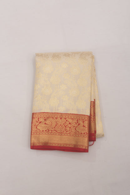 Kanchipuram Silk Jaal Cream Saree