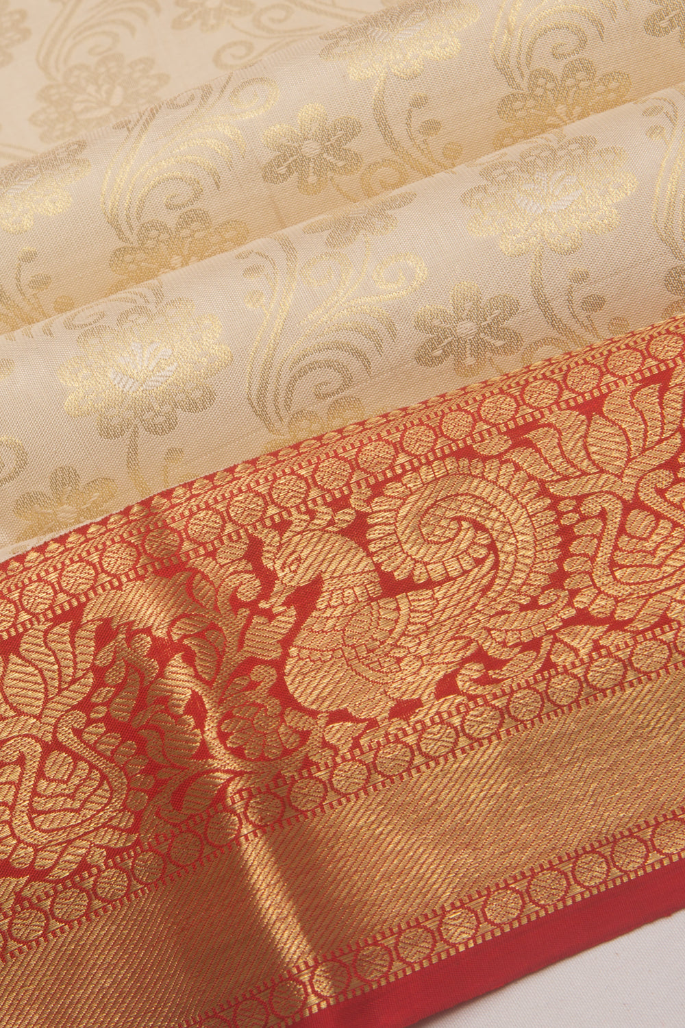 Kanchipuram Silk Jaal Cream Saree