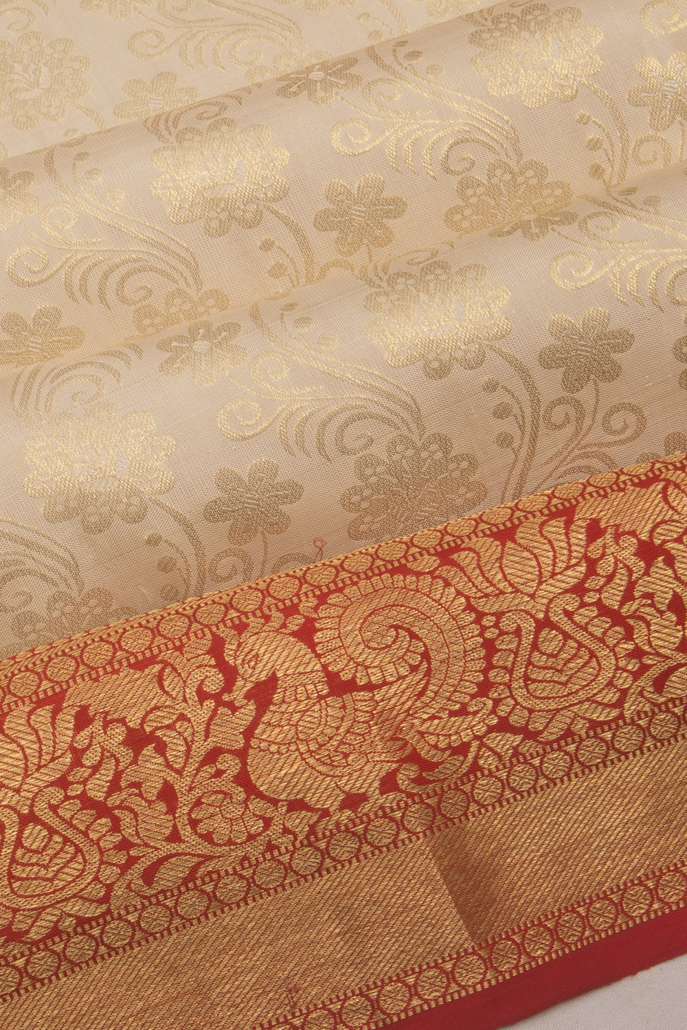 Taranga Kanchi Silk Brocade Cream Saree